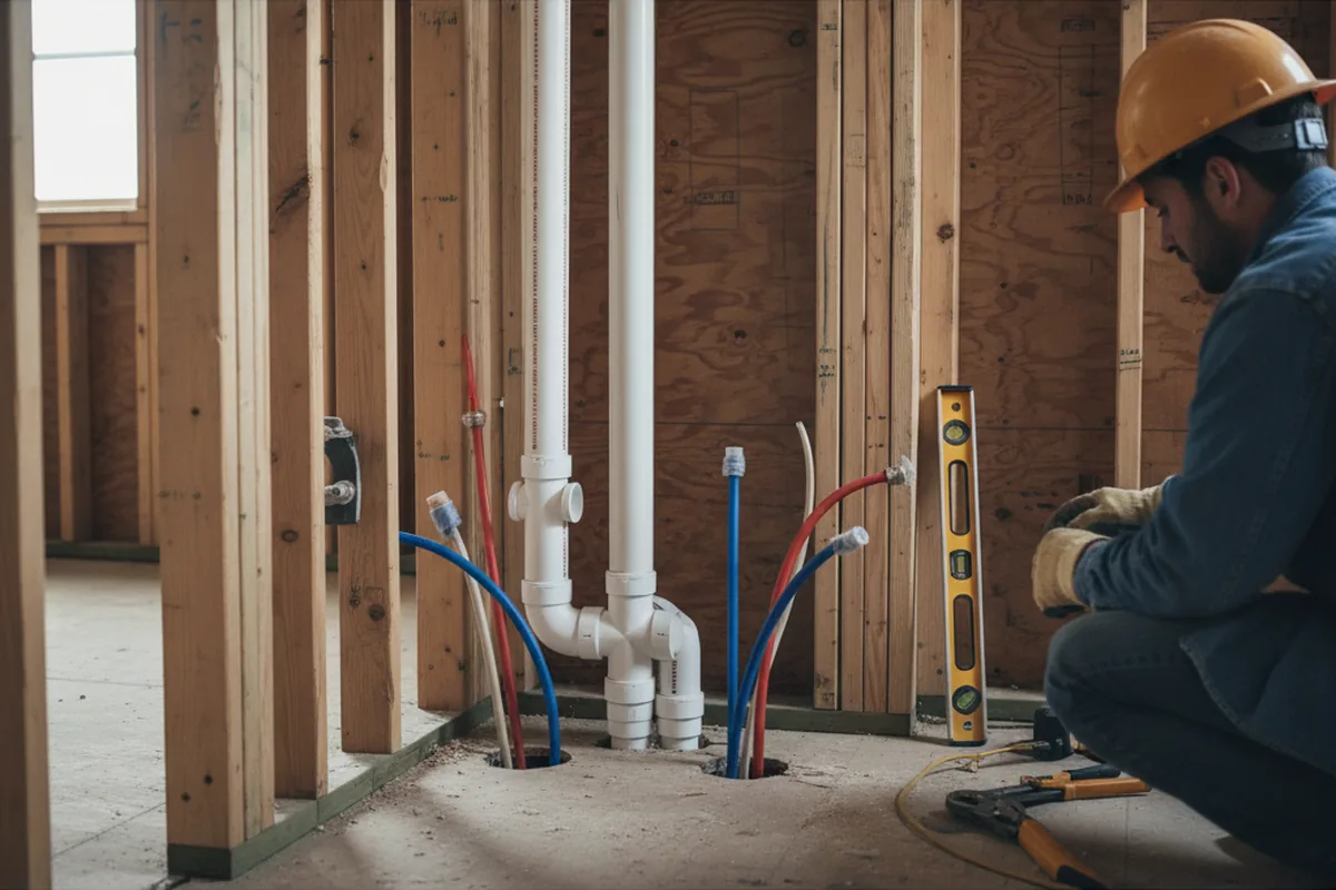 Drain and supply rough-in during Sump Pump Repair in Denton